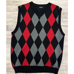 Coofandy Mens MED Red Black‎ Vest Sleeveless Argyle Pattern Deck Of Cards V-neck